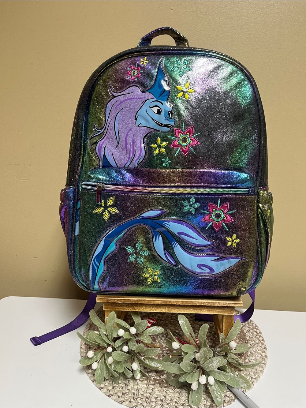 Disney Rays & The last Dragon Rainbow Iridescent Backpack great condition